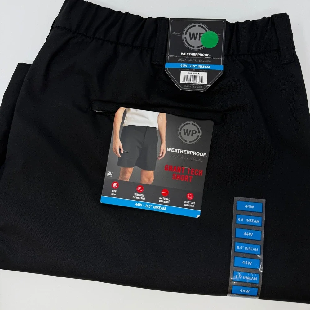 Weatherproof Grant Tech Short Black‎ 44W 8.5 Inseam Wrinkle Resistant NEW